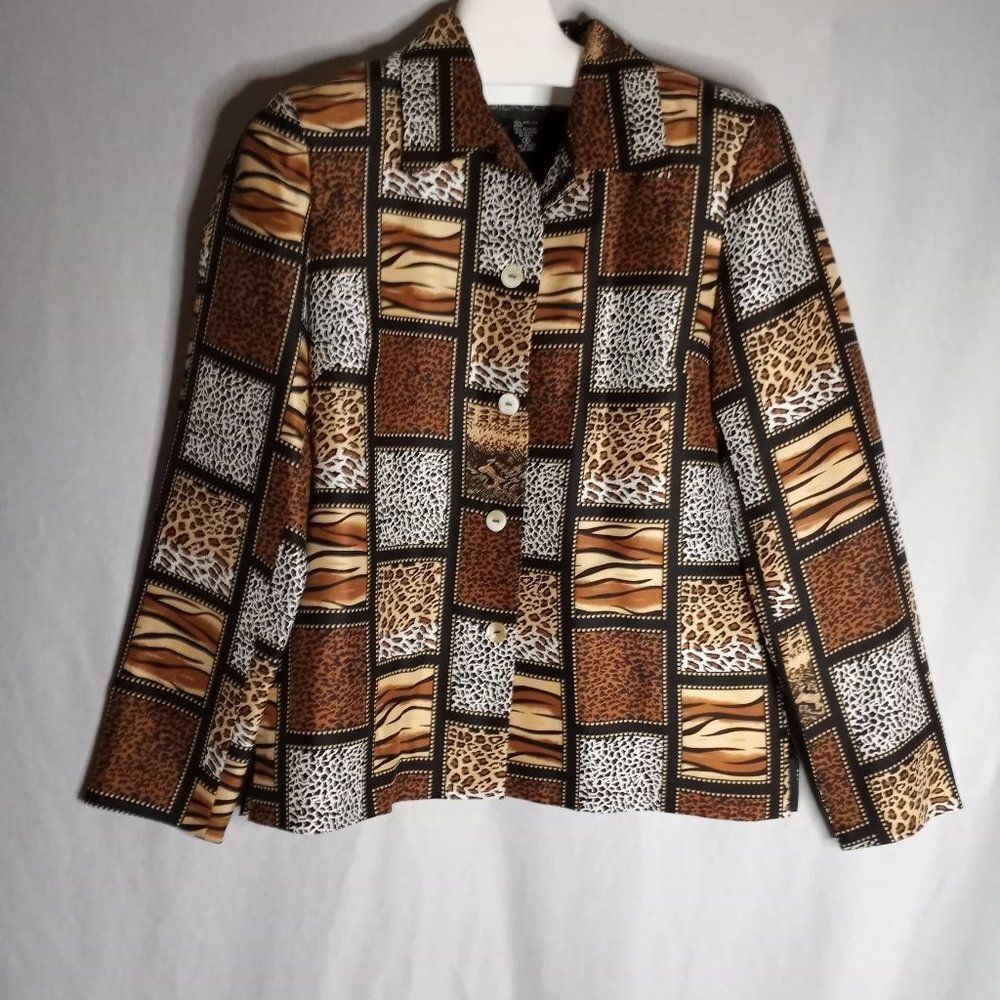 Silkland Jacket Womens 6 Silk Leopard Zebra Tiger Mix Safari Print Long Sleeve